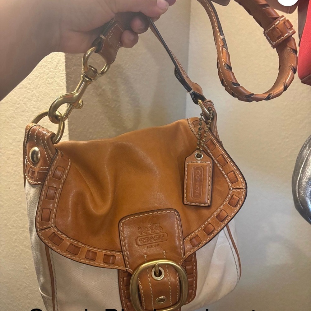 Coach Brown and Cream Leather Shoulder Bag